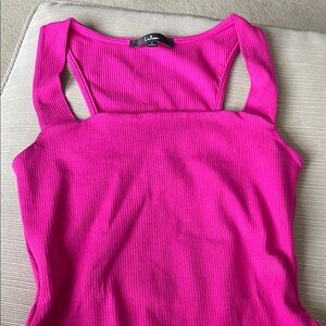 Lulu's Vibrant Pink Ribbed body suit tank top size Small